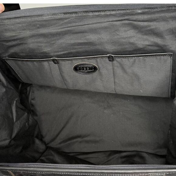 FOSSIL Men Black Leather Duffel Dr Bag Style Weekender Overnight Travel Carry-On - Picture 10 of 12